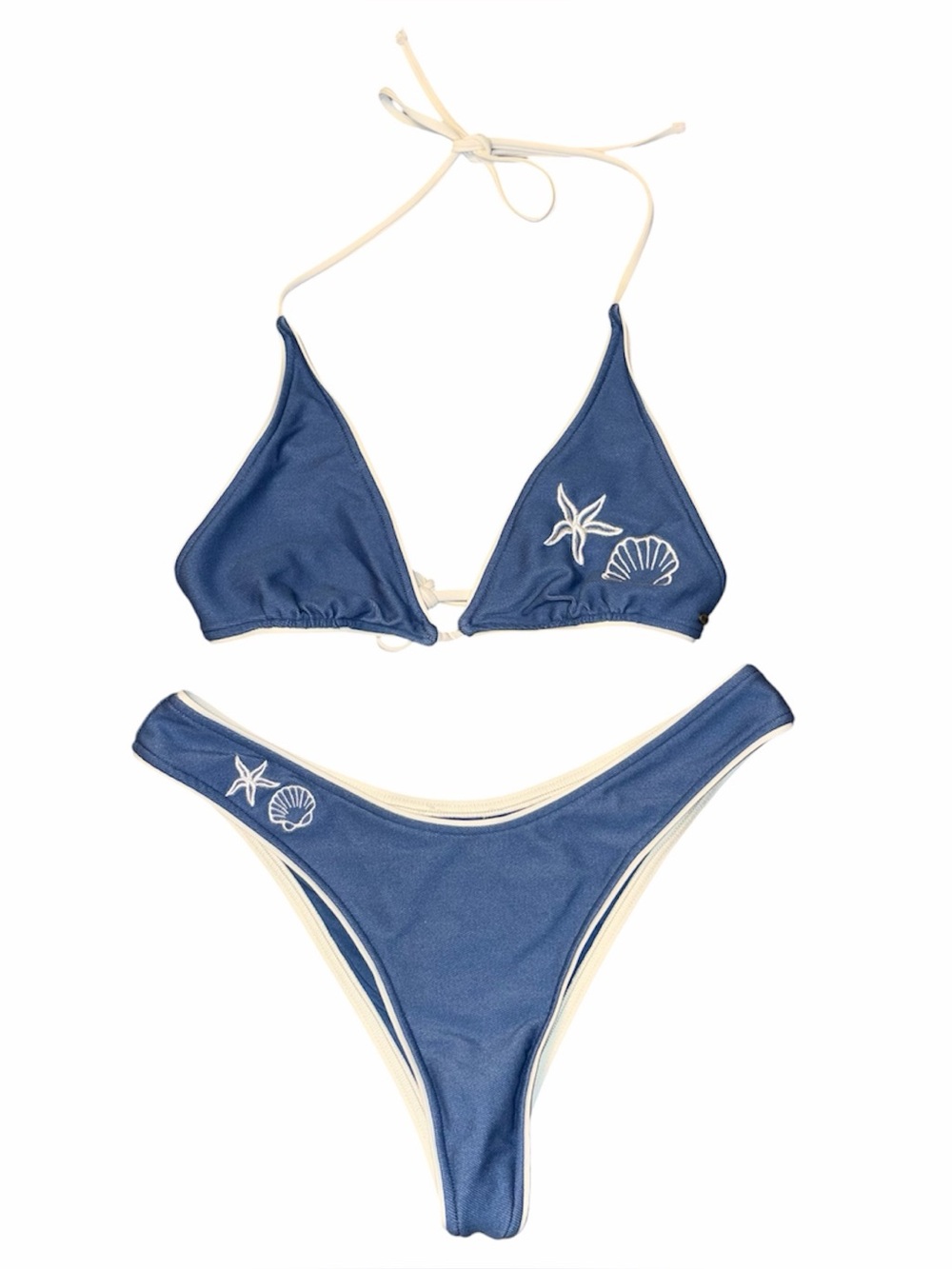 Rip Curl Small Blue Bikini Set, Shell, Triangle Top and High Leg Bottoms, Tillys